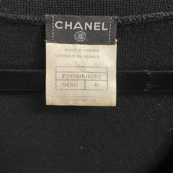 Vintage Chanel Wool Blend Knit V Neck Logo Top Black Womens 46 / US 14 AS IS - Picture 5 of 12